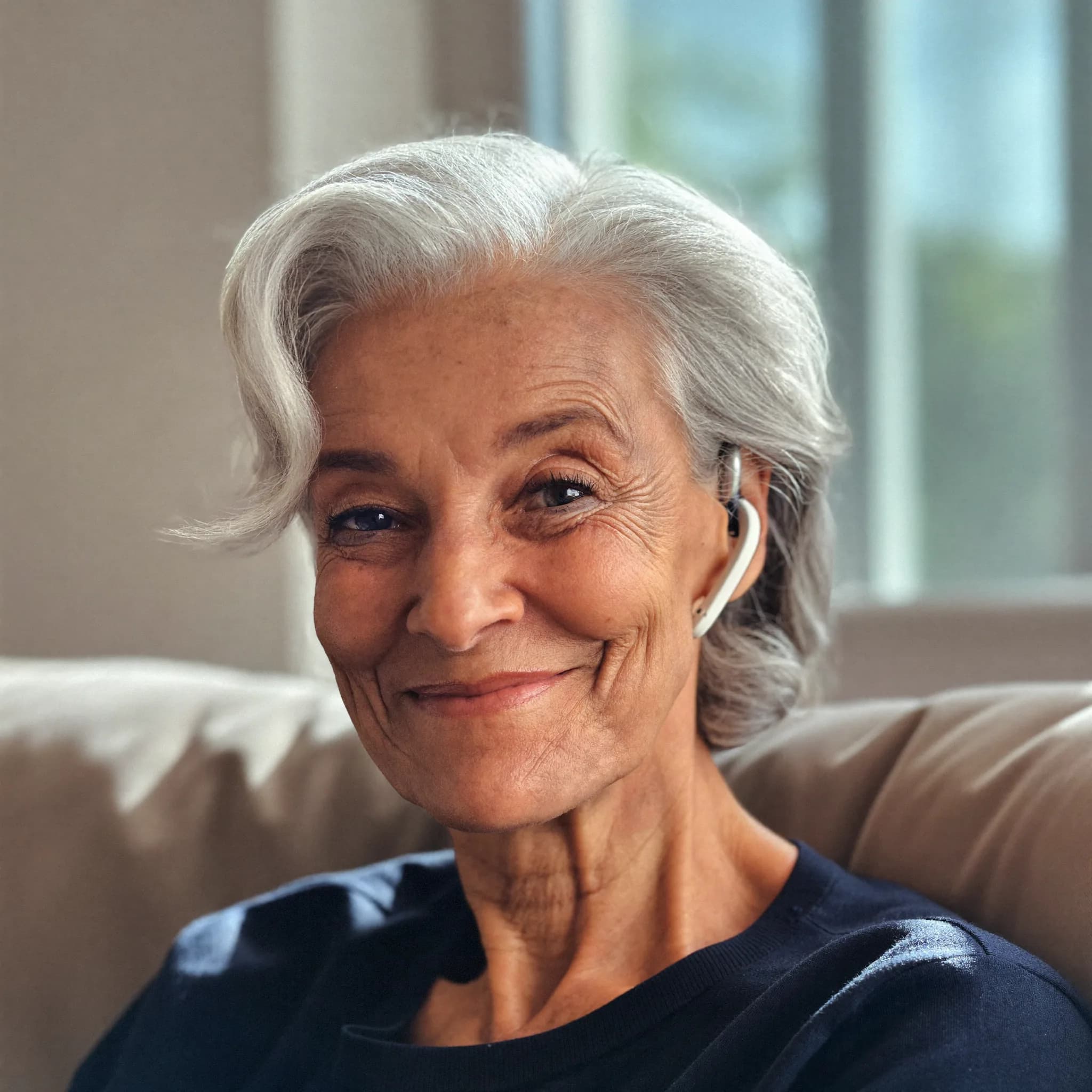 Patiente senior souriante, à nouveau pleinement à l'écoute
